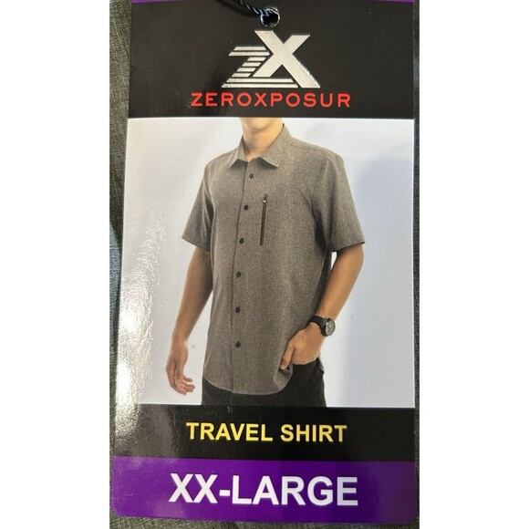 Zeroxposur Travel Series  Men XXL Green Short Sleeve Button Shirt Stretch Pocket - Picture 1 of 7
